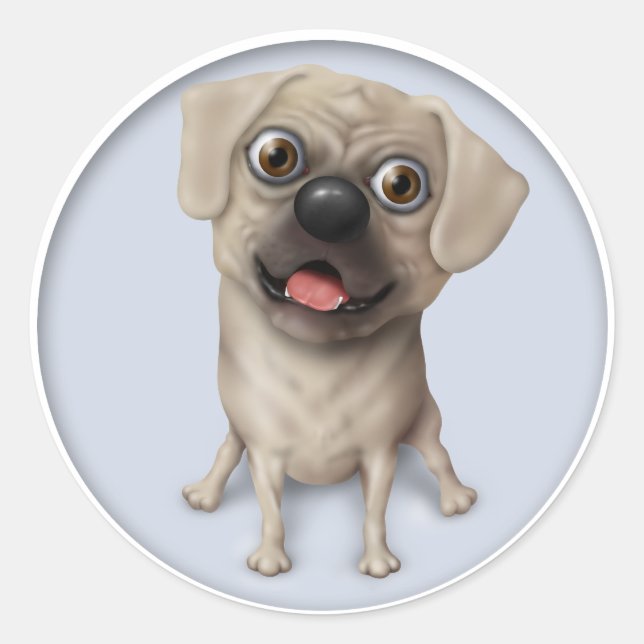 Pugle 2 Cartoon Classic Round Sticker (Front)