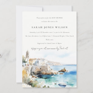Puglia, Italy Watercolor Landscape Baby Shower Invitation