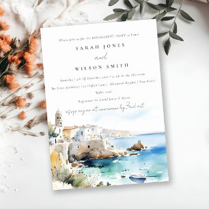 Puglia, Italy Watercolor Landscape Engagement Invitation