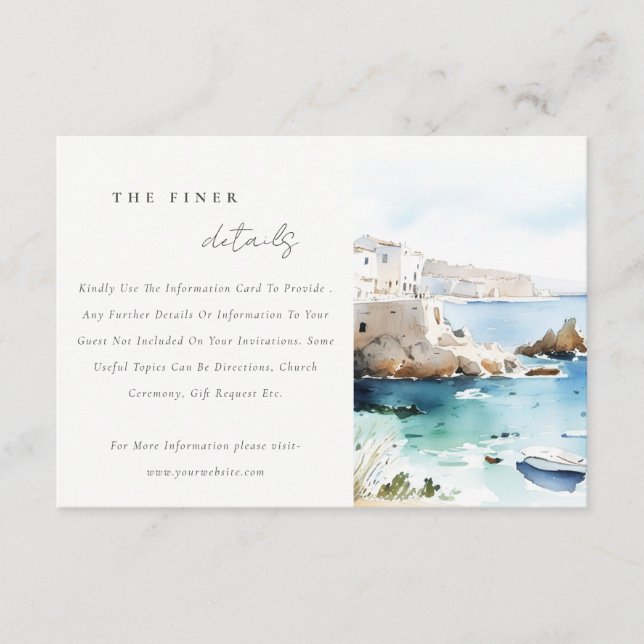 Puglia Italy Watercolor Landscape Wedding Details Enclosure Card (Front)