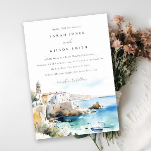 Puglia, Italy Watercolor Landscape Wedding Invitation