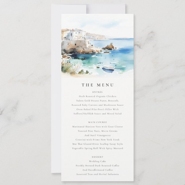 Puglia, Italy Watercolor Landscape Wedding Menu Invitation (Front)
