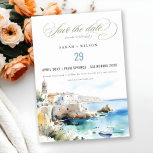 Puglia, Italy Watercolor Landscape Wedding Save The Date