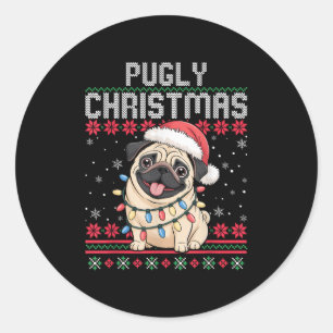 Pugly Ba Ham Pug Ugly Christmas Sweater Dog Pugs Classic Round Sticker