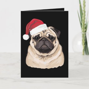 Pugmas Pug Santa Hat Merry Christmas Xmas Holiday Card