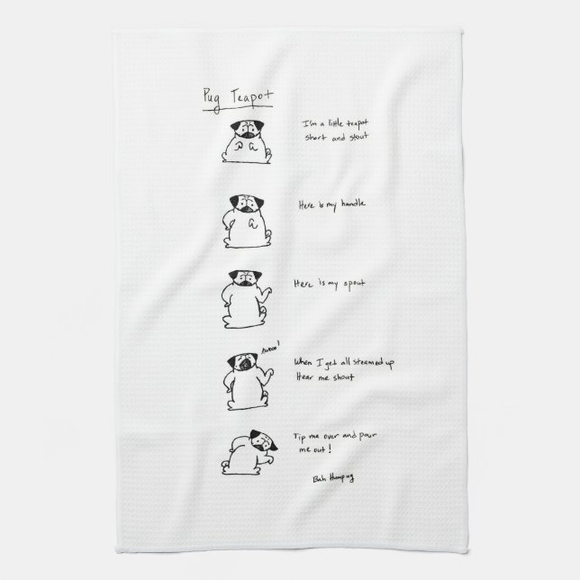 Pug's A Little Teapot Tea Towel (Vertical)