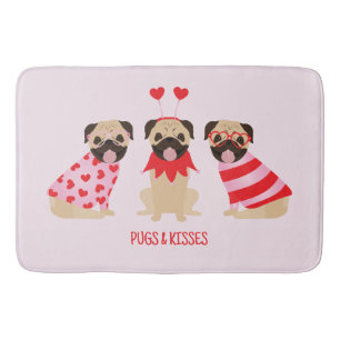 Pugs And Kisses Cute Pug Dogs Bath Mat