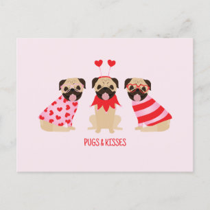 Pugs And Kisses Cute Pug Dogs Postcard