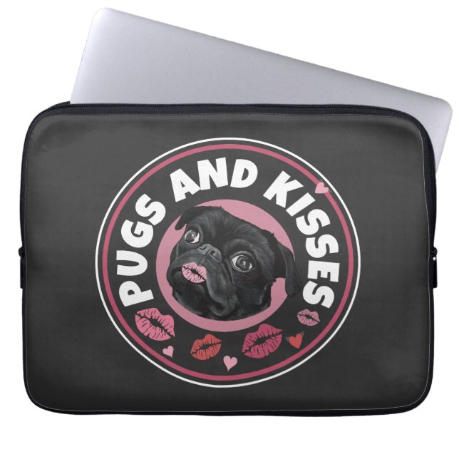 Pugs And Kisses | Cute Pun | Pug Lovers Laptop Sleeve (Front)