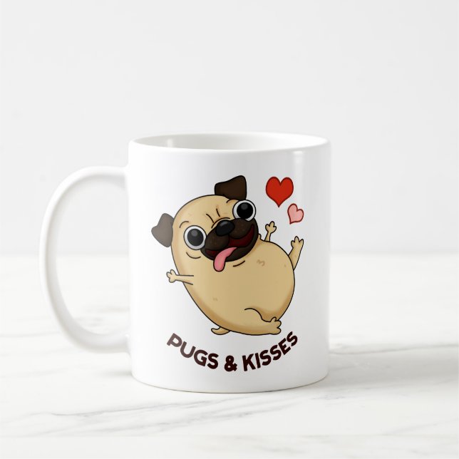 Pugs And Kisses Funny Dog Pun  Coffee Mug (Left)