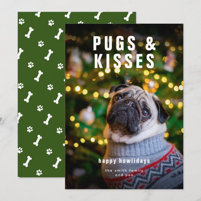 Pugs and Kisses Pet Dog Christmas Holiday Card (Front/Back)