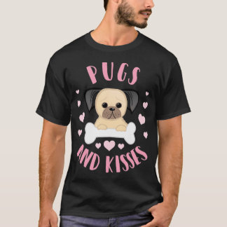 Pugs and Kisses - Pug Pun - Valentines Pun - Funny T-Shirt