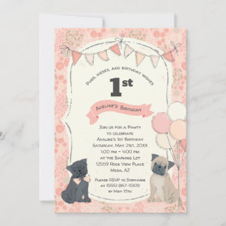 Pugs and Kisses Puppy Dog Photo Birthday Invitation