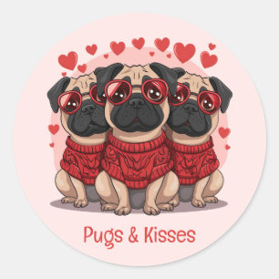 Pugs And Kisses Valentines Day Pug Dogs Classic Round Sticker
