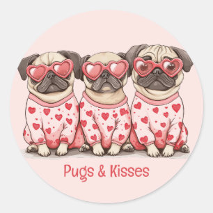 Pugs And Kisses Valentines Day Pug Dogs Classic Round Sticker
