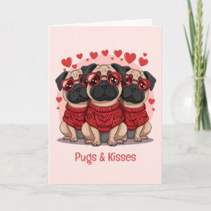 Pugs And Kisses Valentines Day Pug Dogs Holiday Card