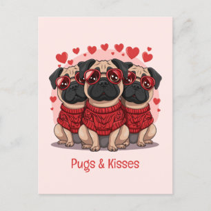 Pugs And Kisses Valentines Day Pug Dogs Holiday Postcard