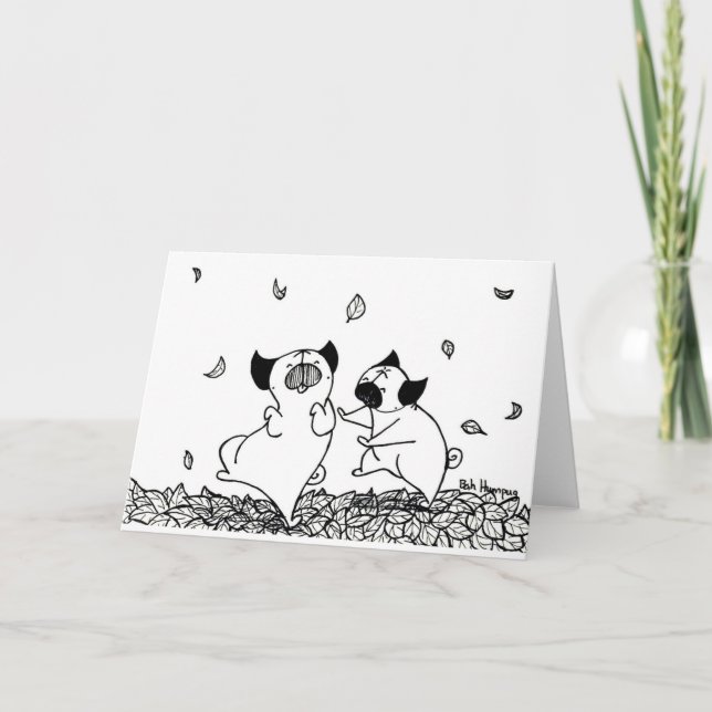 Pugs Dancing in Leaves Card (Front)