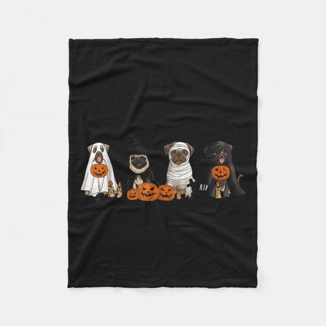 Pugs Dog Lovers - Pug Ghost Pug Witch Pug Hallowee Fleece Blanket (Front)