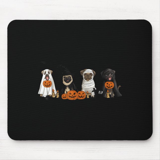 Pugs Dog Lovers - Pug Ghost Pug Witch Pug Hallowee Mouse Pad (Front)