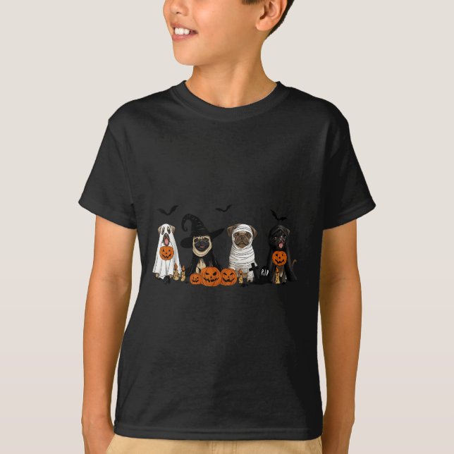 Pugs Dog Lovers - Pug Ghost Pug Witch Pug Hallowee T-Shirt (Front)