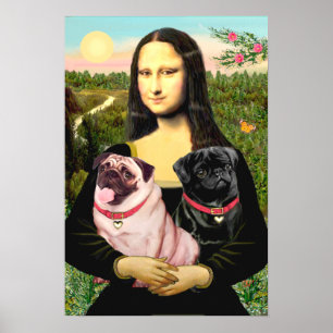 Pugs (Fawn + Black) - Mona Lisa Poster