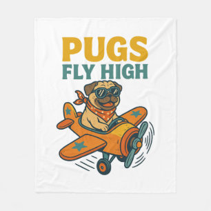 Pugs Fly High Fleece Blanket