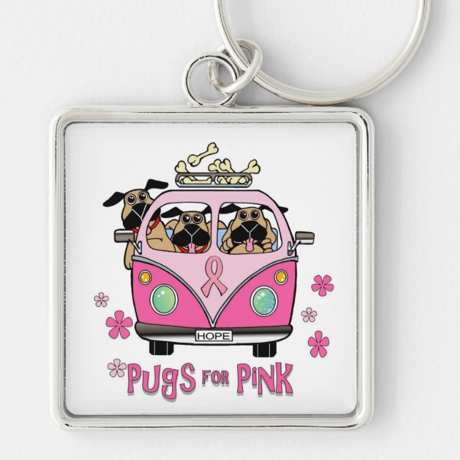 Pugs for Pink Key Chain (Front)