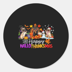 Pugs Hallothanksmas Dog Lovers Funny Christmas Mer Classic Round Sticker