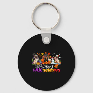 Pugs Hallothanksmas Dog Lovers Funny Christmas Mer Key Ring