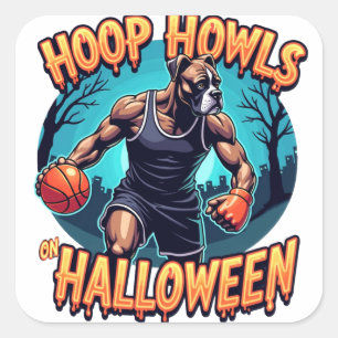 Pug's Halloween Basketball Showdown Square Sticker