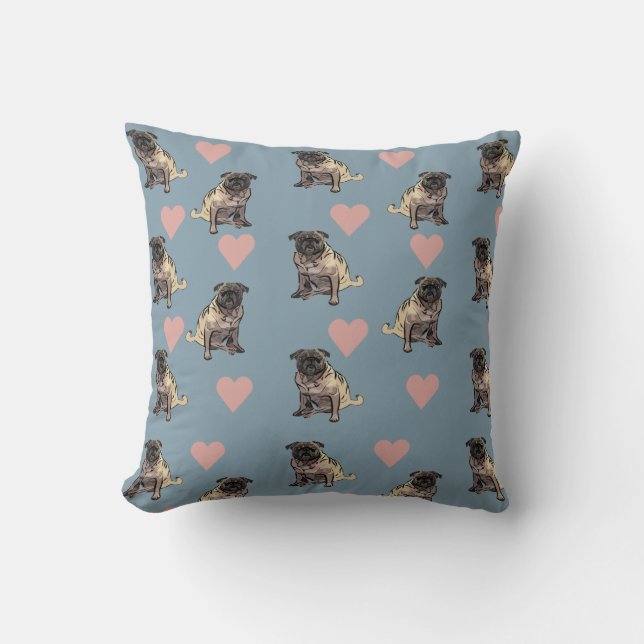 Pugs & hearts cushion (Front)