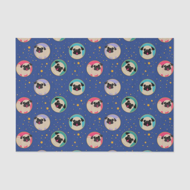 Pugs In Coloured Circles in Sky and Stars Tissue Paper (Front)