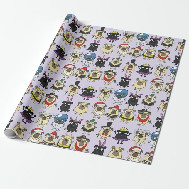 Pugs In Costumes Wrapping Paper (Unrolled)