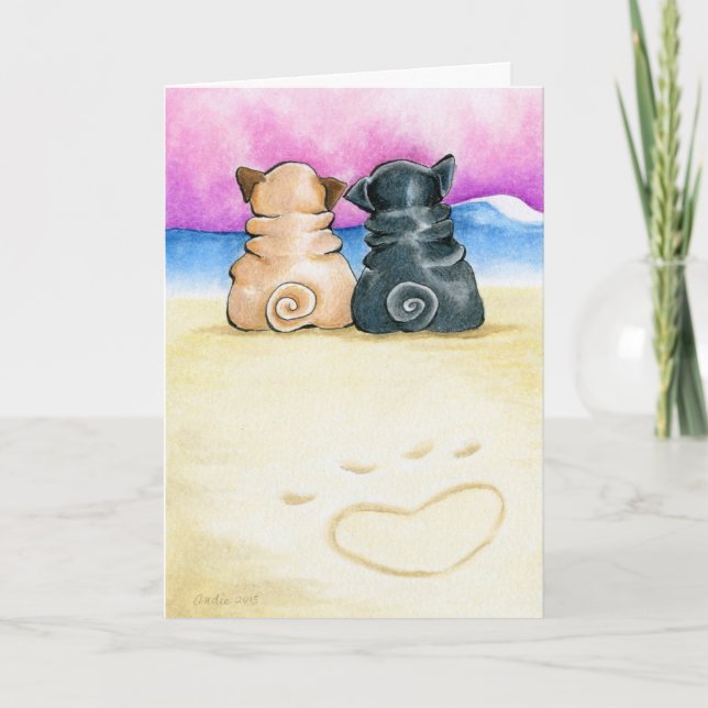 Pugs In Love Holiday Card (Front)