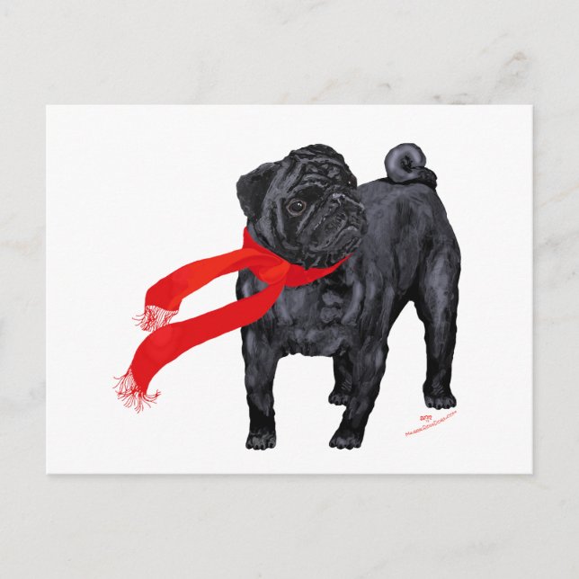 Pugs in Red Scarf Postcard (Front)