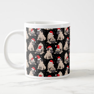 Pugs in Santa Hats Christmas Pattern Large Coffee Mug