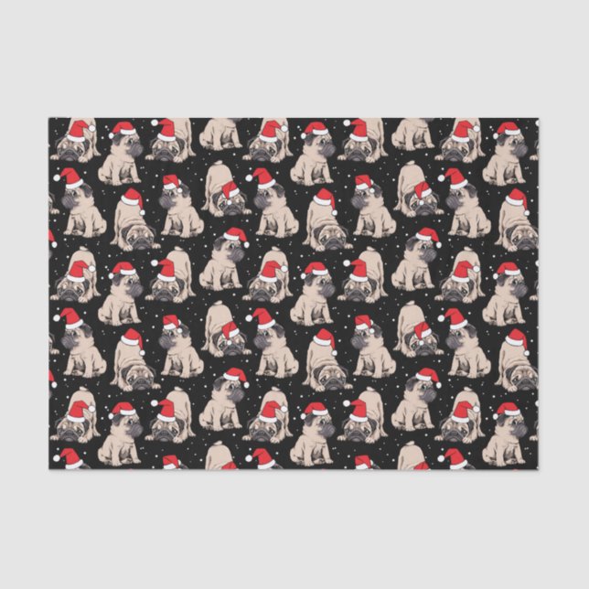 Pugs in Santa Hats Christmas Pattern Tissue Paper (Front)
