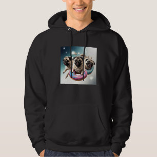 Pugs In Space With Donuts Cute Pug Boys Girls Men Hoodie