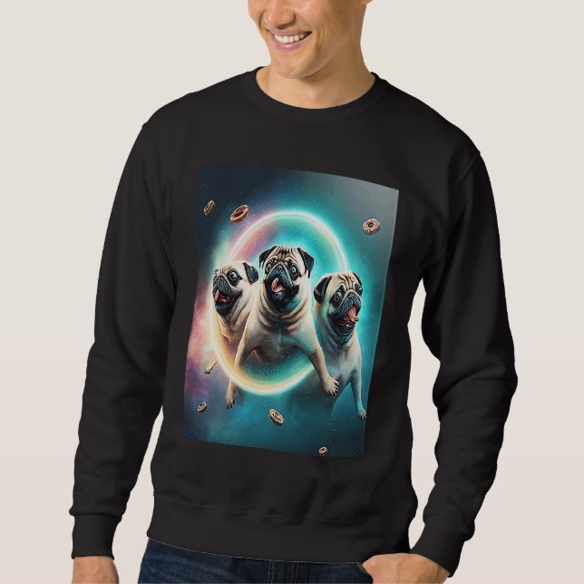 Pugs In Space With Donuts Cute Pug Boys Girls Men  Sweatshirt (Front)