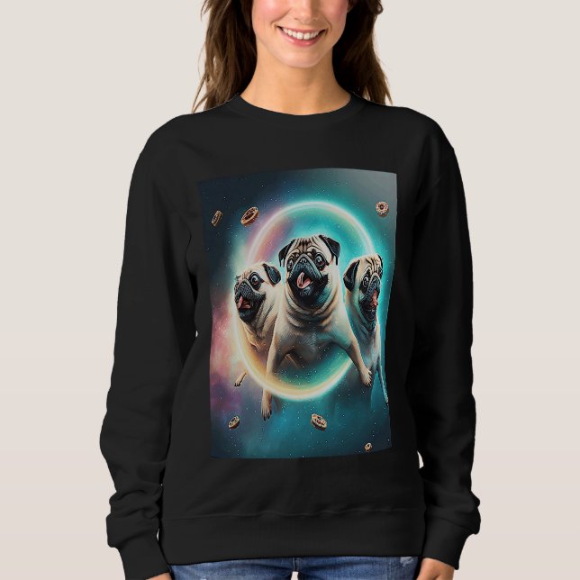 Pugs In Space With Donuts Cute Pug Boys Girls Men  Sweatshirt (Front)