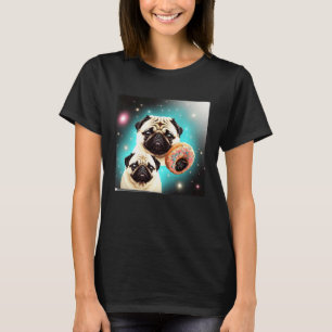 Pugs In Space With Donuts Cute Pug Boys Girls Men T-Shirt