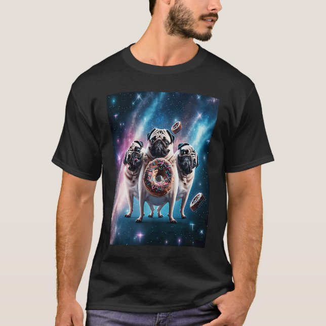 Pugs In Space With Donuts Cute Pug Boys Girls Men  T-Shirt (Front)