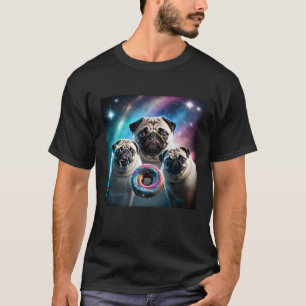 Pugs In Space With Donuts Cute Pug Boys Girls Men T-Shirt