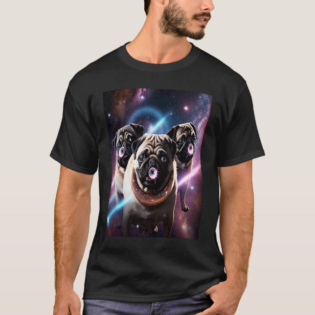 Pugs In Space With Donuts Cute Pug Boys Girls Men  T-Shirt (Front)