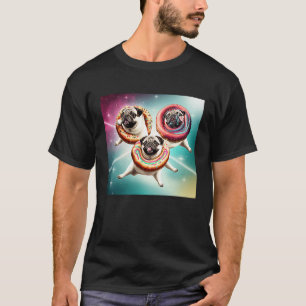 Pugs In Space With Donuts Cute Pug Boys Girls Men  T-Shirt