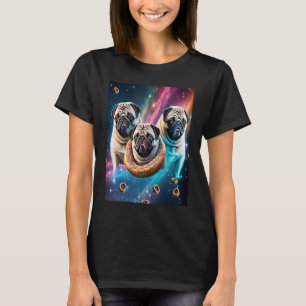 Pugs In Space With Donuts Cute Pug Boys Girls Men T-Shirt
