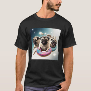 Pugs In Space With Donuts Cute Pug Boys Girls Men T-Shirt