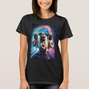 Pugs In Space With Doughnuts Cute Pug Boys Girls M T-Shirt
