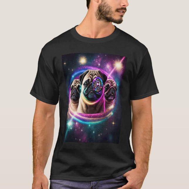 Pugs In Space With Doughnuts Cute Pug Boys Girls M T-Shirt (Front)